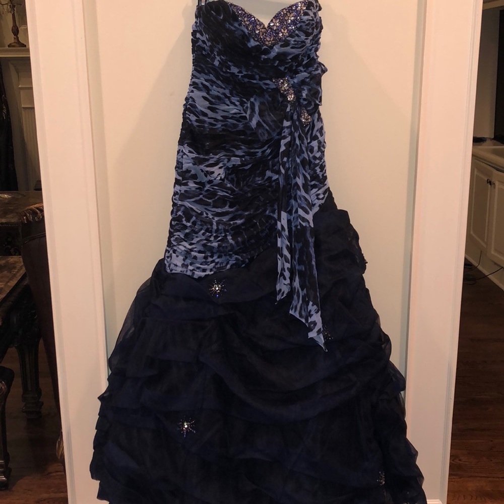 Blue Cheetah Print Mermaid fitted Cassandra Stone dress